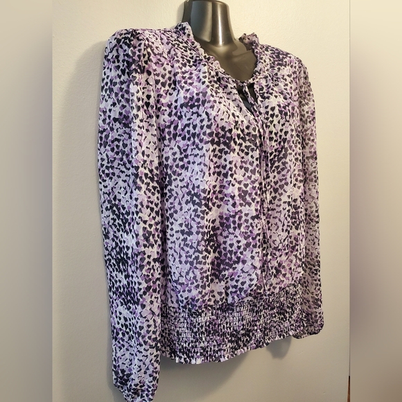 Cleo Long Sleeve Chiffon V-neck Blouse - Picture 4 of 10